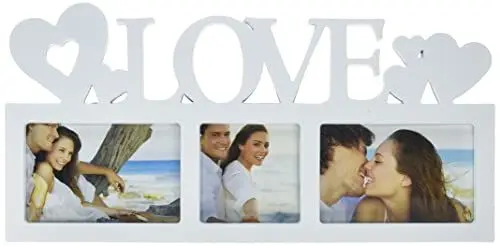 Produktbild: Hama Collage Bilderrahmen für Fotocollagen „Montreal - Love“ (Fotorahmen mit Love-Schriftzug und Herzen, für 3 Fotos, Kunststoff-Rahmen, Echtglas) Fotogalerie weiß