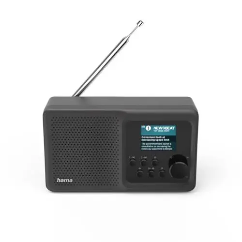 Produktbild: Hama DAB Radio Digitalradio mit Bluetooth und Akku DR5BT (Tragbare Box, mobiles Radio mit DAB/DAB+/FM, Farbdisplay, einfache Bedienung, USB-C, 8h Spielzeit, klein, Aux) schwarz