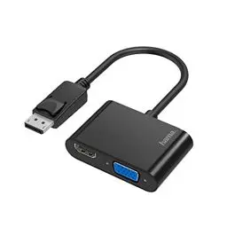 Produktbild: Hama DisplayPort auf VGA und HDMI Adapter, 4K Ultra HD, Full HD (2in1 Adapter mit Display Port Stecker, HDMI Buchse und VGA Buchse zum Anschluss von PC, Laptop an Bildschirm, TV, Beamer)