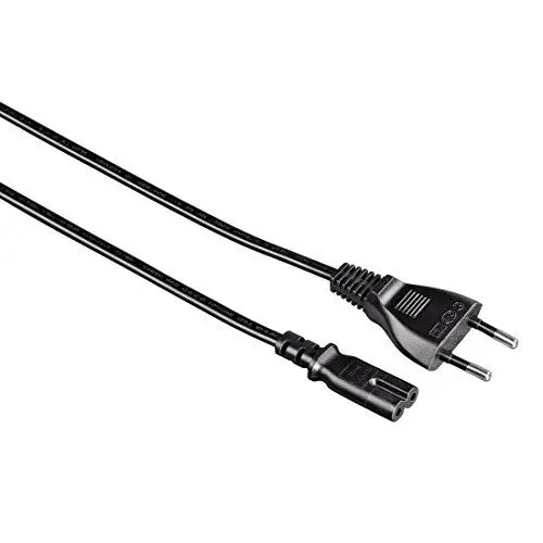 Produktbild: Hama Euro-Netzkabel 2-polig 1,4m, gerade (Eurostecker auf Doppelnut, Netzstecker auf Euro 8 Doppelbuchse) Stromkabel schwarz