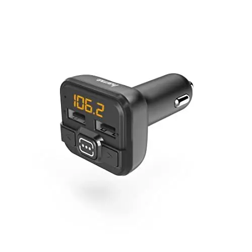 Produktbild: Hama FM Transmitter fürs Autoradio mit AUX, USB und Kfz Ladegerät (Auto Adapter für Zigarettenanzünder Buchse mit 3,5 mm Klinken Anschluss und 2 USB Anschlüssen für USB Stick und zum Laden) schwarz
