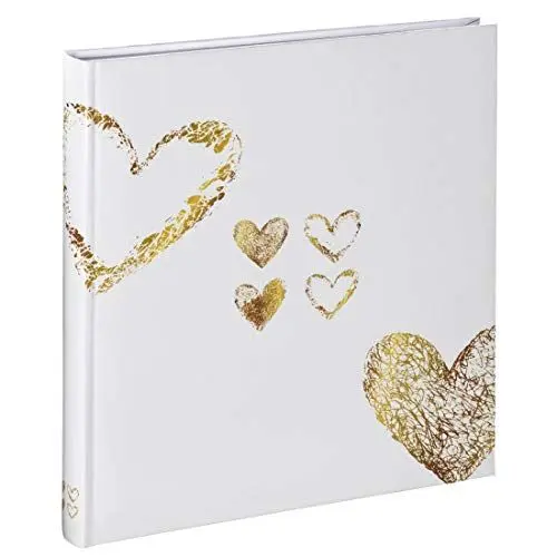 Produktbild: Hama Fotoalbum Herz-Motiv 29x32 cm (Hochzeitsalbum mit 50 weißen Seiten Fotobuch für 250 Fotos im Format 10x15, Album zum Einkleben und Selbstgestalten) weiß/gold