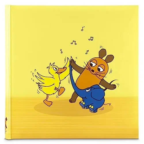 Produktbild: Hama Fotoalbum Jumbo „DieMaus“ 30x30 cm (Fotobuch mit 80 weißen Seiten, Album für 320 Fotos zum Selbstgestalten und Einkleben, Sendung mit der Maus, für Kinderfotos, Babyalbum) gelb