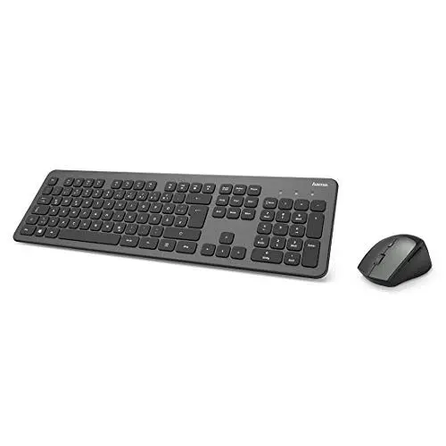 Produktbild: Hama Funk-Tastatur Maus Set (QWERTZ Tastenlayout, kabellose ergonomische Maus, 2,4GHz, USB-Empfänger) Windows Keyboard Funkmaus-Tastatur-Set, schwarz anthrazit
