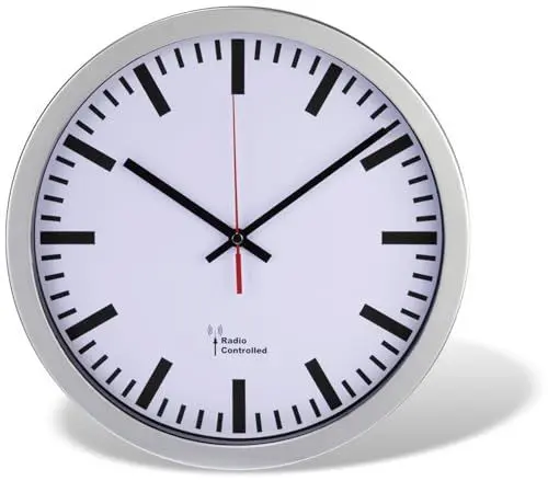 Produktbild: Hama DCF-Funkuhr Bahnhof Silber 30cm mit analoger Anzeige 186385
