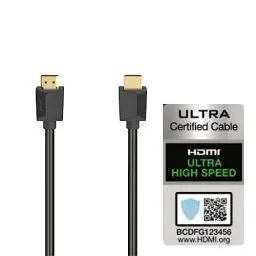 Produktbild: Hama HDMI Kabel 1 Meter Ultra High Speed (Monitorkabel 4K / 8K, 48 Gbit/s, UHD Bildschirmkabel mit eARC, Ethernet, HDR, Knickschutz, 120 Hz/60 Hz) 1m