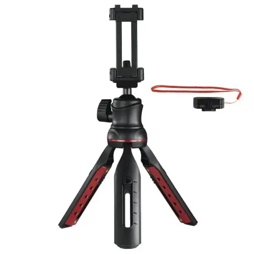 Produktbild: Hama Handy Stativ mit Bluetooth Fernauslöser (Selfiestick, Kamerastativ mit Handyhalterung, Reisestativ mit 3D-Kugelgelenk, 1/4 Zoll Gewinde für Smartphone und Spiegelreflexkamera) schwarz