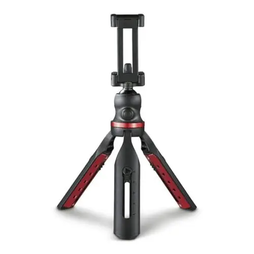Produktbild: Hama Handy Stativ und Kamerastativ (Reisestativ mit Handyhalterung, Tischstativ mit Kugelkopf, höhenverstellbares Mini-Stativ bis max. 19 cm, aus Aluminium und nylonverstärktem Kunststoff) schwarz