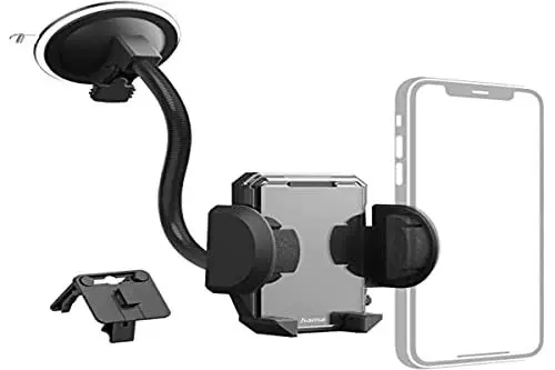 Produktbild: Hama Handyhalterung Auto, für Lüftung und Scheibe, universal bis 11cm Breite (Hochformat, Querformat, 360° drehbar, Klemmhalterung, Saugnapf, mit Bilderrahmen, Auto Gadget, Kfz Handyhalterung) schwarz