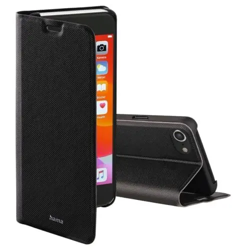 Produktbild: Hama Handytasche für Apple iPhone SE 2022, iPhone SE 2020 „Slim Pro“ (Schutzhülle mit Kartenfach, klappbare Hülle mit Magnetverschluss und Standfunktion) schwarz