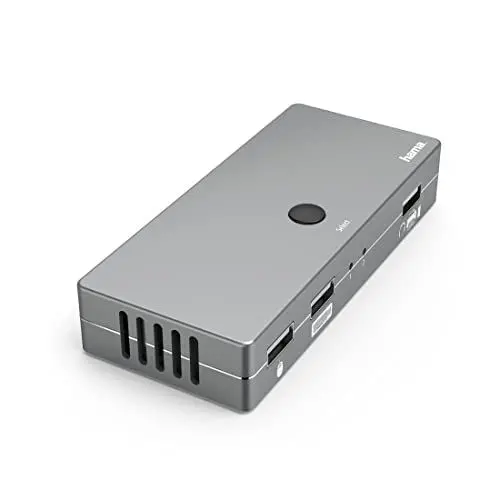 Produktbild: Hama KVM Switch für 2 PCs, Notebooks, Macbooks, Tablets, 4 Ports (KVM Umschalter für z.B. Maus, Tastatur, Drucker, USB Stick, Headset, Festplatte, PC Umschalter Maus Tastatur 3x USB, 1x HDMI), Grau