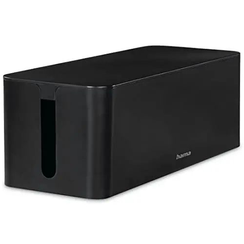 Produktbild: Hama Kabelbox „Maxi“ mit Deckel & Gummifüßen (Organizer zur Vermeidung Kabelsalat, Aufbewahrungsbox zum Verstecken Steckdosenleisten, Adaptern & Kabeln, Schutz von Kindern & Tieren) schwarz