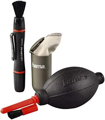 Produktbild: Hama Kamera Reinigungsset 3-teilig (Objektiv, Sensor & Kameralinse reinigen, mit Lenspen Reinigungsstift u. Objektivpinsel, Blasebalg mit Reinigungspinsel, Mikrofasertuch, für DSLR, Brille, Fernglas), 00005938