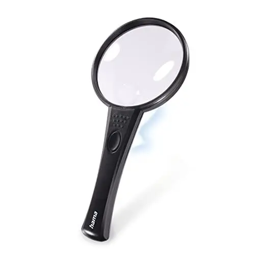 Produktbild: Hama LED Leselupe Basic 90 LED (1 Einheit, 4-fache Vergrößerung, 90 mm Durchmesser, 94 mm x 202 mm x 16 mm) schwarz/transparent