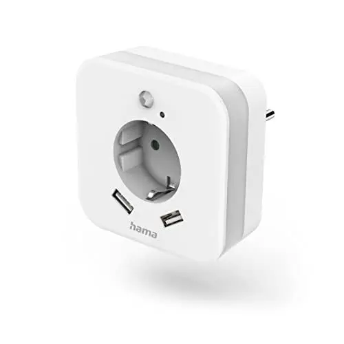 Produktbild: Hama LED Nachtlicht mit Steckdose, 2 USB A Ausgänge, Bewegungssensor, Lichtsensor (Orientierungslicht, Stilllicht, für Babys, Kinder, Erwachsene, Schlummerlicht, Nachtleuchte, Schlaflampe) weiß