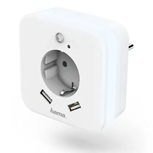 Produktbild: Hama LED Nachtlicht mit Steckdose, 2 USB Anschlüssen (Steckdosenlicht mit Bewegungsmelder und Dämmerungssensor, Nachtlicht für Kinder, Orientierungslicht im Schlafzimmer, Kinderzimmer, Flur, Keller)