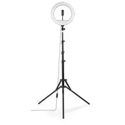 Produktbild: Hama LED Ringlicht mit Stativ Handy (12“ Ringleuchte, 30 cm Durchmesser, Dreibein Stativ für das Smartphone, ausziehbar bis 215 cm, dimmbares Kreislicht, Bluetooth Fernauslöser) schwarz