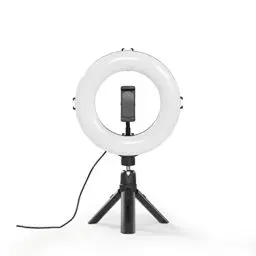 Produktbild: Hama LED Ringlicht mit Stativ Handy (8“ Ringleuchte, 21 cm Durchmesser, Tisch Stativ für die Kamera, Dimmbares LED Tischringlicht für Selfie, Videokonferenz, YouTube, TikTok, Fotografie) schwarz