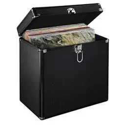 Produktbild: Hama LP-Koffer im Alu-Look (zur Aufbewahrung von 50 Schallplatten, abschließbar) Vinyl Aufbewahrungsbox, Plattenkoffer schwarz