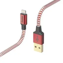 Produktbild: Hama Ladekabel „Reflective“ USB A auf Lightning, Nylon, 1,5m (iPhone Ladekabel, Lightning Kabel, iPhone 14 13 12 11 Pro Max Plus mini SE XS Max XR X 8 7, iPad Pro Air mini, MFI zertifiziert) rot
