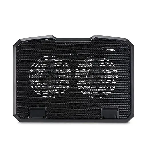 Produktbild: Hama Laptop Kühler für Laptops bis 15,6“ (extraleiser Notebook Kühler, 2 Lüfter, Kühlpad und Laptop Ständer in einem, Cooling Pad mit blauen LEDs, 37 x 27 x 3 cm) schwarz