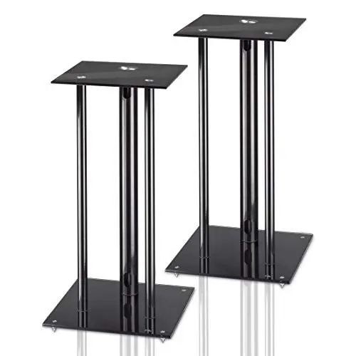 Produktbild: Hama Lautsprecherständer 2er-Set mit versteckter Kabelführung (universaler Boxen-Ständer mit Glas Auflage, Lautsprecher Standfuß für große Boxen bis 30kg, Speaker Stand mit Spikes, Höhe 64 cm) Schwarz