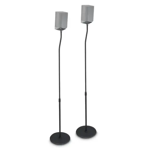 Produktbild: Hama Lautsprecherständer, höhenverstellbar, 2er Set (für Mini Boxen, Rear Speaker im Surround System, mit Kabelführung, rutschfest, Boxenständer universal, 75,8-120cm Höhe, max. 5kg) schwarz