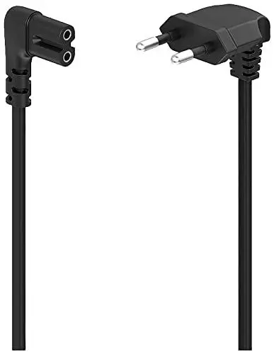 Produktbild: Hama Netzkabel, abgewinkelt, 2 polig, Eurostecker, 3m (Doppelnut/C7, Stromkabel, Netzkabel Eurostecker, Gerätekabel, für Drucker, Netzteile, Fernseher, Radio, Kassettenrekorder etc.) schwarz