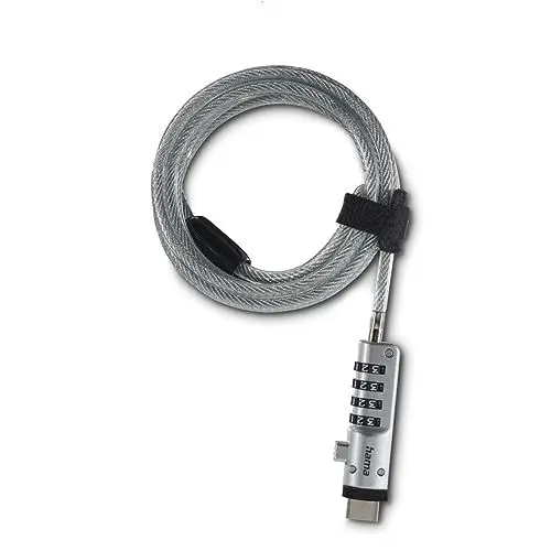 Produktbild: Hama Notebookschloss für USB-Buchse, Zahlenschloss zum Schutz vor Diebstahl, extra Dickes Kabel aus Carbonstahl, Durchmesser 5,5 mm, Länge 1,8 m, universelles Schloss für Geräte mit USB Anschluss