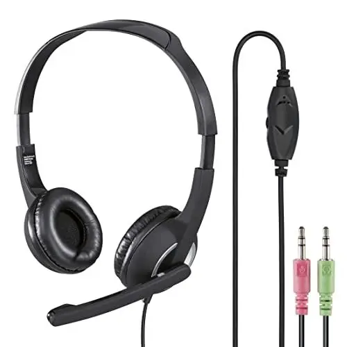 Produktbild: Hama PC Headset mit Mikrofon (Ultra leichte Kopfhörer, On-Ear Ohrhörer, gepolsterte Ohrmuscheln, Stereo, Computer-Kopfhörer mit Lautstärkeregler am Kabel, 2 m Kabellänge, 3,5 mm Klinke) schwarz