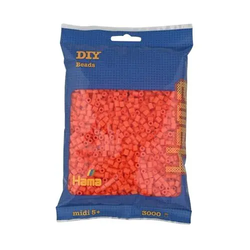 Produktbild: Hama Perlen 201-04 Bügelperlen Beutel mit ca. 3.000 bunten Midi Bastelperlen mit Durchmesser 5 mm in Orange, kreativer Bastelspaß für Kinder ab 5 Jahren