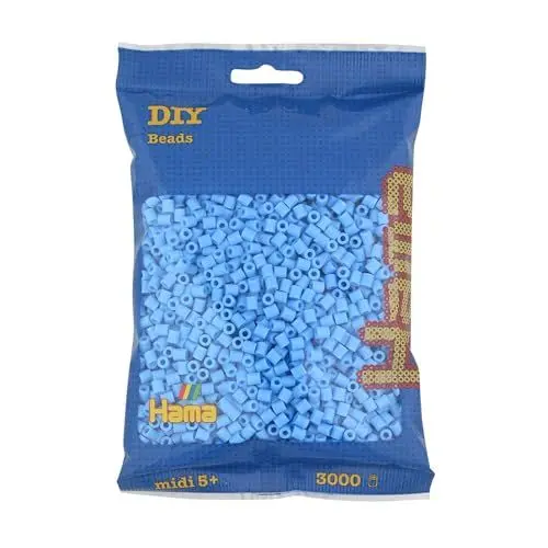 Produktbild: Hama Perlen 201-46 Bügelperlen Beutel mit ca. 3.000 bunten Midi Bastelperlen mit Durchmesser 5 mm in Pastell-Blau, kreativer Bastelspaß für Kinder ab 5 Jahren, Klein