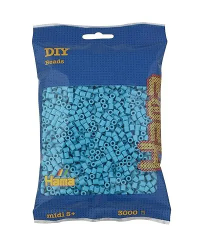 Produktbild: Hama Perlen 201-49 - Bügelperlen Beutel mit ca. 3000 Midi Bastelperlen mit Durchmesser 5 mm in Azurblau, kreativer Bastelspaß für Groß und Klein