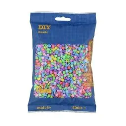 Produktbild: Hama Perlen 201-50 Bügelperlen Beutel mit ca. 3.000 bunten Midi Bastelperlen mit Durchmesser 5 mm im Pastell Mix, kreativer Bastelspaß für Groß und Klein