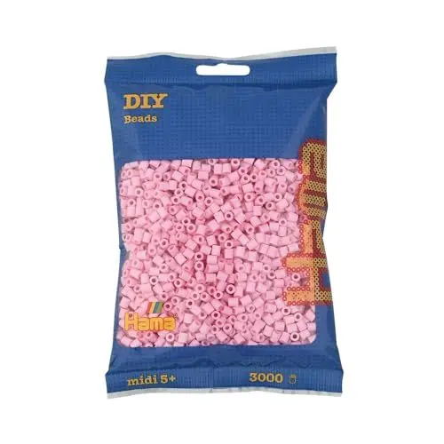 Produktbild: Hama Perlen 201-95 Bügelperlen Beutel mit ca. 3.000 bunten Midi Bastelperlen mit Durchmesser 5 mm in Pastell-Rose, kreativer Bastelspaß für Kinder ab 5 Jahren