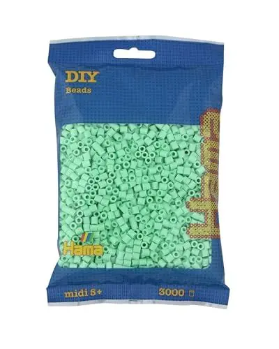 Produktbild: Hama Perlen 201-98 - Bügelperlen Beutel mit ca. 3000 Midi Bastelperlen mit Durchmesser 5 mm in Pastellmint, kreativer Bastelspaß für Groß und Klein