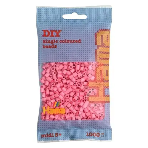 Produktbild: Hama Perlen 207-06 Bügelperlen Beutel mit ca. 1.000 Midi Bastelperlen mit Durchmesser 5 mm in Rosa, kreativer Bastelspaß für Groß und Klein