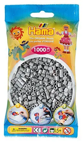 Produktbild: Hama Perlen 207-17 Bügelperlen Beutel mit ca. 1.000 Midi Bastelperlen mit Durchmesser 5 mm in Grau, kreativer Bastelspaß für Groß und Klein
