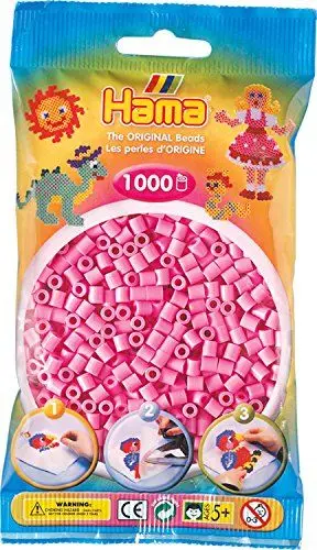 Produktbild: Hama Perlen 207-48 Bügelperlen Beutel mit ca. 1.000 Midi Bastelperlen mit Durchmesser 5 mm in Pastell Pink, kreativer Bastelspaß für Groß und Klein