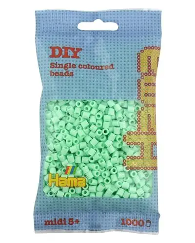 Produktbild: Hama Perlen 207-98 Bügelperlen Beutel mit ca. 1.000 Midi Bastelperlen mit Durchmesser 5 mm in Pastell Mint, kreativer Bastelspaß für Groß und Klein