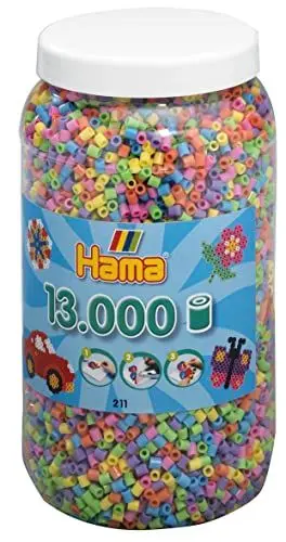 Produktbild: Hama Perlen 211-50 Bügelperlen-Dose mit ca. 13.000 Midi Bastelperlen mit Durchmesser 5 mm im Pastell-Mix, kreativer Bastelspaß für Kinder und Jugendliche, Klein