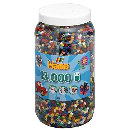 Produktbild: Hama Perlen 211-67 Bügelperlen XXL Dose mit ca. 13.000 bunten Midi Bastelperlen mit Durchmesser 5 mm im Vollton Mix mit 22 Farben, kreativer Bastelspaß für Groß und Klein