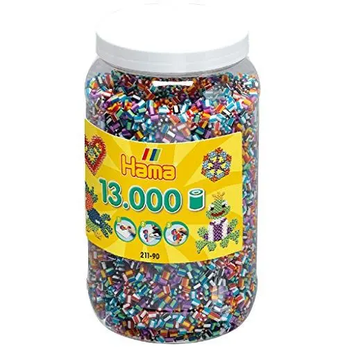 Produktbild: Hama Perlen 211-90 Bügelperlen XXL Dose mit ca. 13.000 bunte Midi Bastelperlen mit Durchmesser 5 mm im gestreiften Mix, kreativer Bastelspaß für Groß und Klein