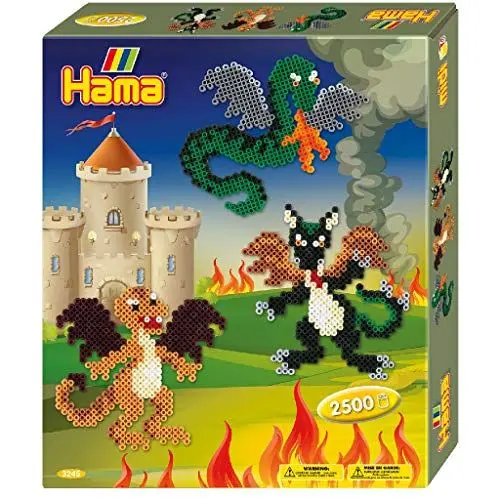 Produktbild: Hama Perlen 3245 Geschenk-Set Drachen mit ca. 2.500 bunten Midi Bügelperlen mit Durchmesser 5 mm, Stiftplatte, inkl. Bügelpapier, kreativer Bastelspaß für Groß und Klein