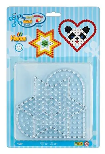 Produktbild: Hama Perlen 8105 Stiftplatten 2er Set für Maxi Bügelperlen mit Durchmesser 10 mm, Motive Herz und Stern in transparent, kreativer Bastelspaß für Kinder und Jugendliche
