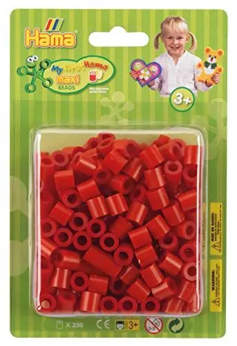 Produktbild: Hama Perlen 8505 Bügelperlen Packung mit ca. 250 bunten Maxi Bastelperlen mit Durchmesser 10 mm in Rot, kreativer Bastelspaß für Groß und Klein