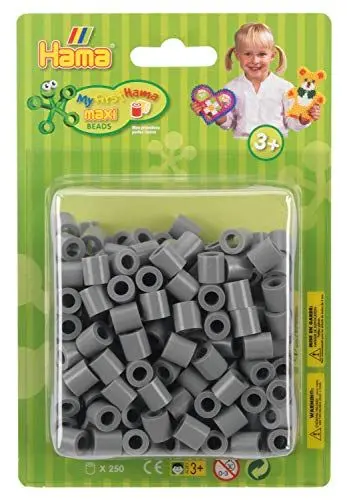 Produktbild: Hama Perlen 8517 Bügelperlen Packung mit ca. 250 bunten Maxi Bastelperlen mit Durchmesser 10 mm in Grau, kreativer Bastelspaß für Groß und Klein