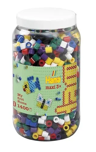 Produktbild: Hama Perlen 8540 Bügelperlen Dose mit ca. 1.400 Maxi Bastelperlen mit Durchmesser 10 mm im Volltonmix 1, kreativer Bastelspaß für Groß und Klein