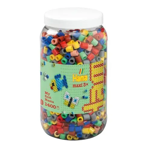 Produktbild: Hama Perlen 8543 Bügelperlen Dose mit ca. 1.400 bunten Maxi Bastelperlen mit Durchmesser 10 mm im Volltonmix 2, kreativer Bastelspaß für Groß und Klein