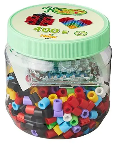 Produktbild: Hama Perlen 8792 Bügelperlen Dose mit Quadrat und Herz, Kreativ-Set mit ca. 400 Maxi-Perlen, 2 kleinen Stiftplatten zum Zusammenstecken, Motivvorlage, Bügelpapier, für Kinder ab 3 Jahren
